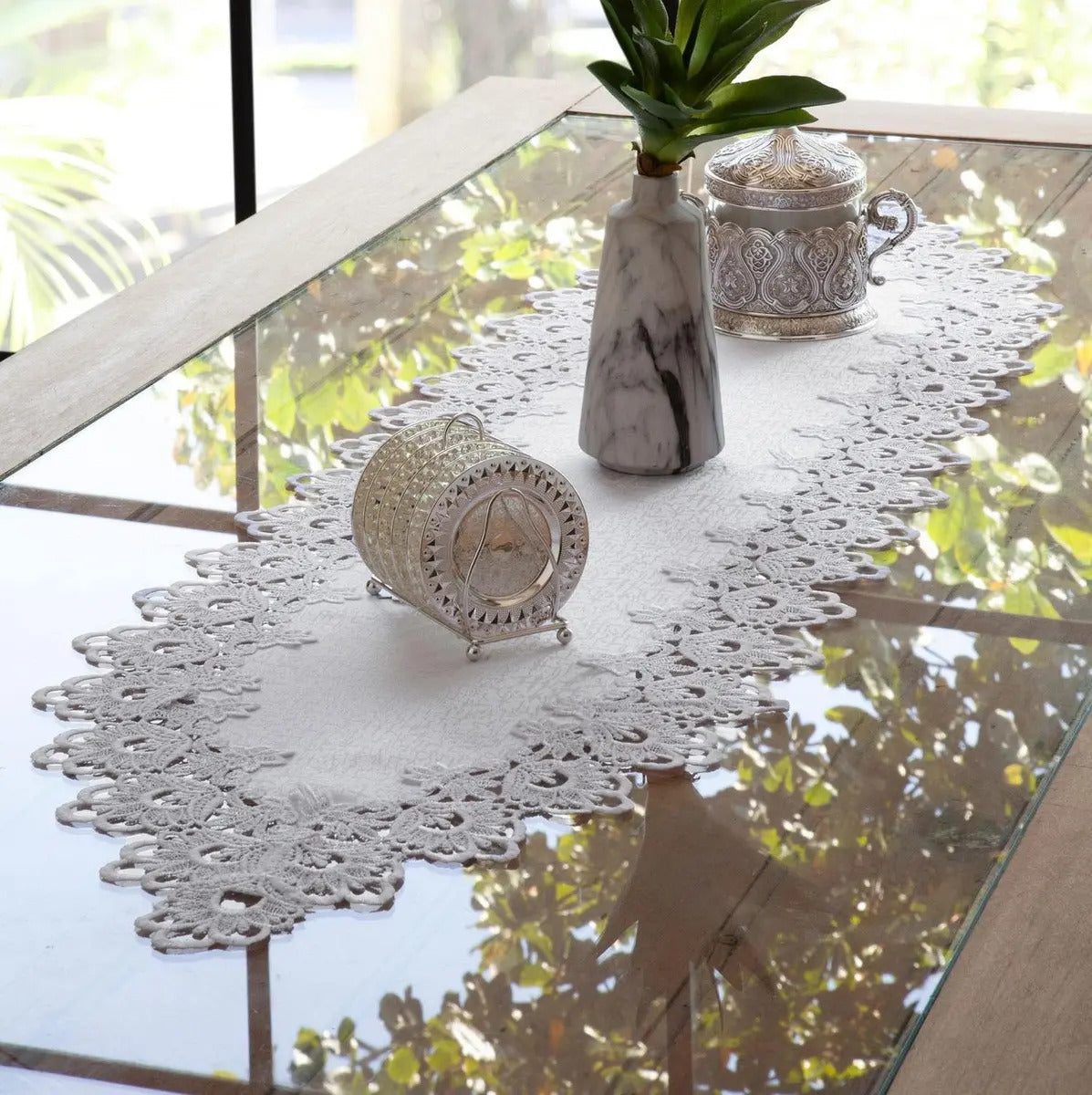 Caminho De Mesa Jolitex Veneza 0,40cmx1,50cm Branco Branco Lisa