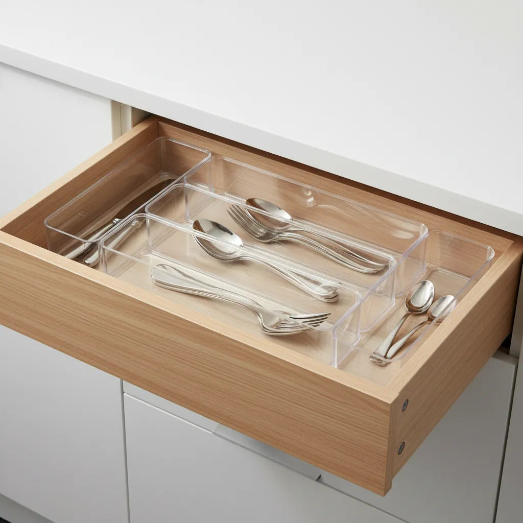 Kit 4 Organizador Modular Multiuso Talheres - Transparente Transparente