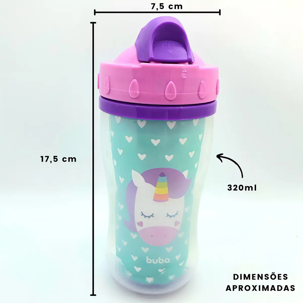 Copo Infantil Parede Dupla Animal Fun Unicórnio Canudo Buba