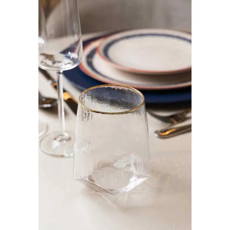 Cj 2 Copos De Cristal Baixos Taj Com Fio De Ouro Wolff 550ml