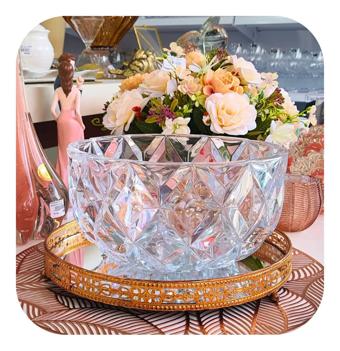 Centro De Mesa Cristal Deli Diamond 25x13 Cm Diamante Lyor