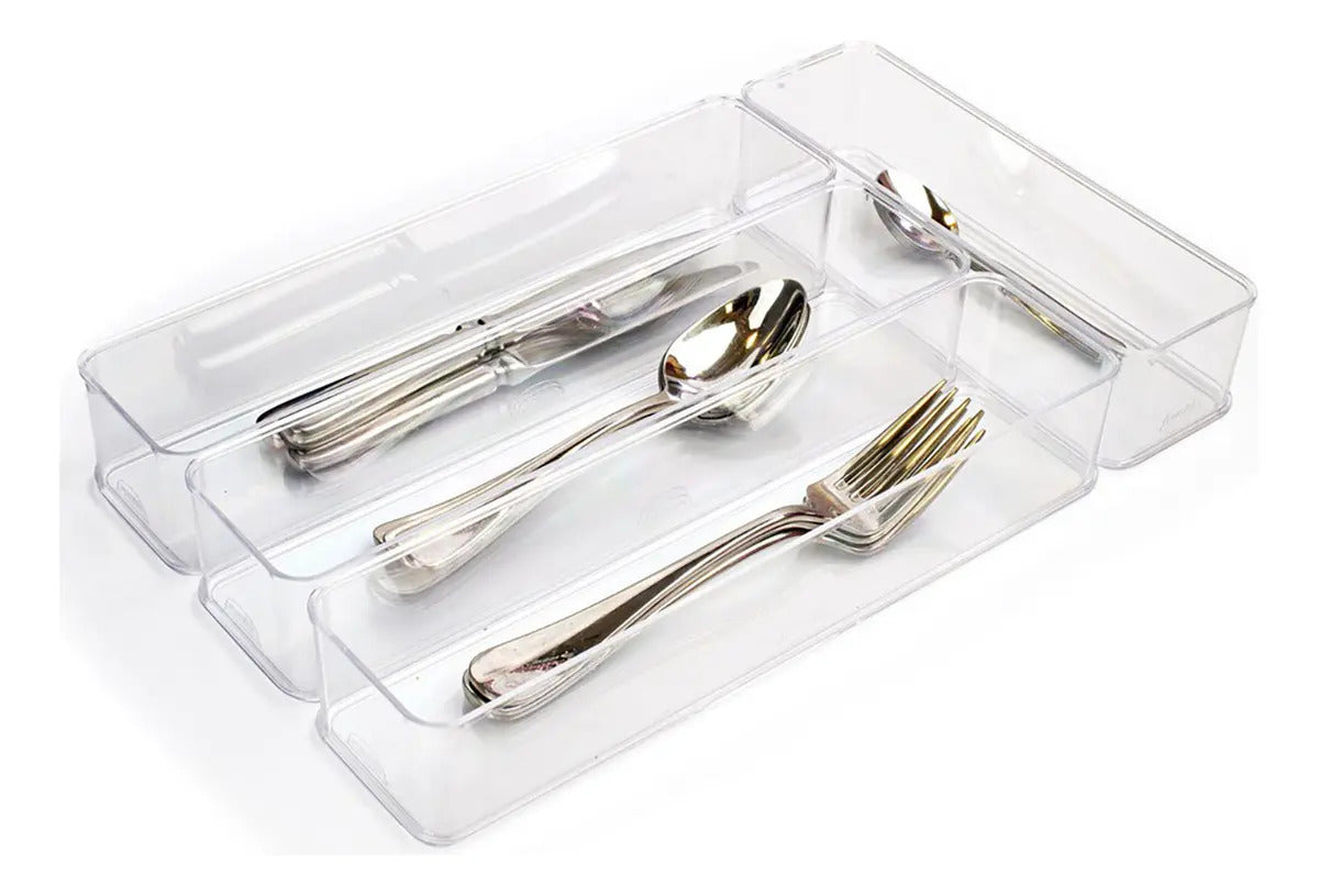 Kit 4 Organizador Modular Multiuso Talheres - Transparente Transparente