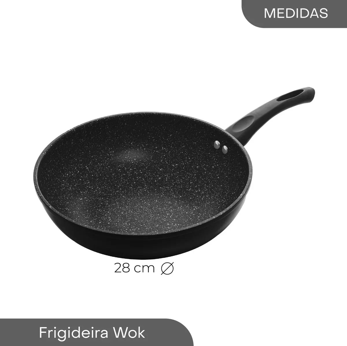 Frigideira Grande Wok Indução Preto 28cm - Lyor Preta
