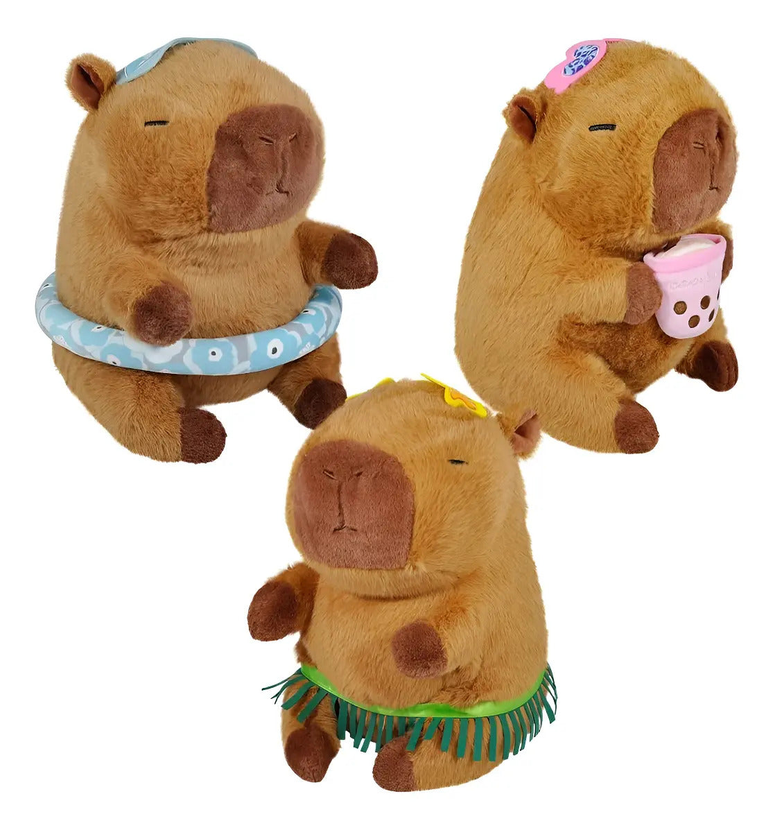 Pelúcia Capivara Moda Praia 35cm - Presente Bubble Tea