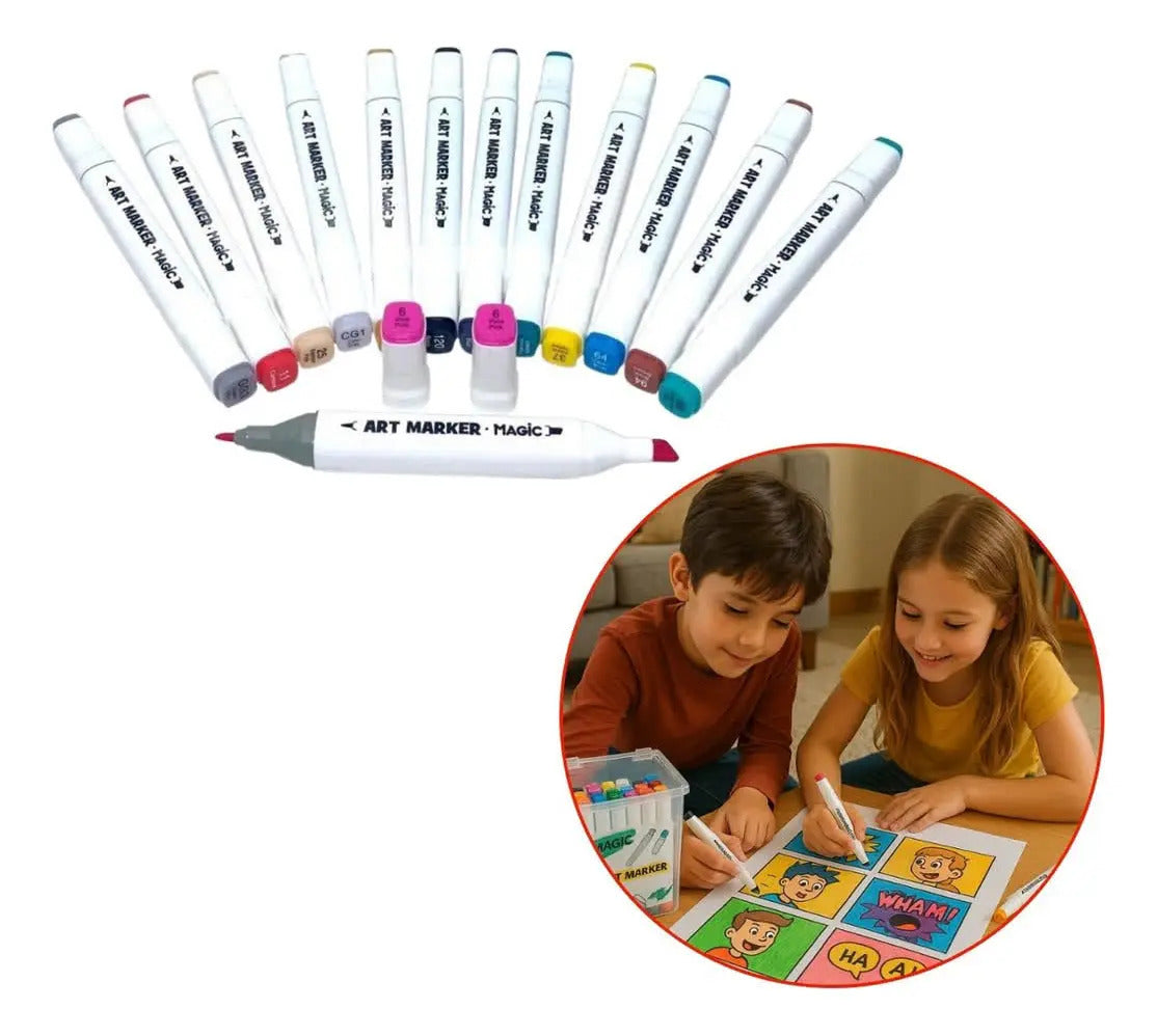 Magic Canetas Ponta Dupla Art Marker 48 Cores Vibrantes Bobbie Goods Diversas Cores
