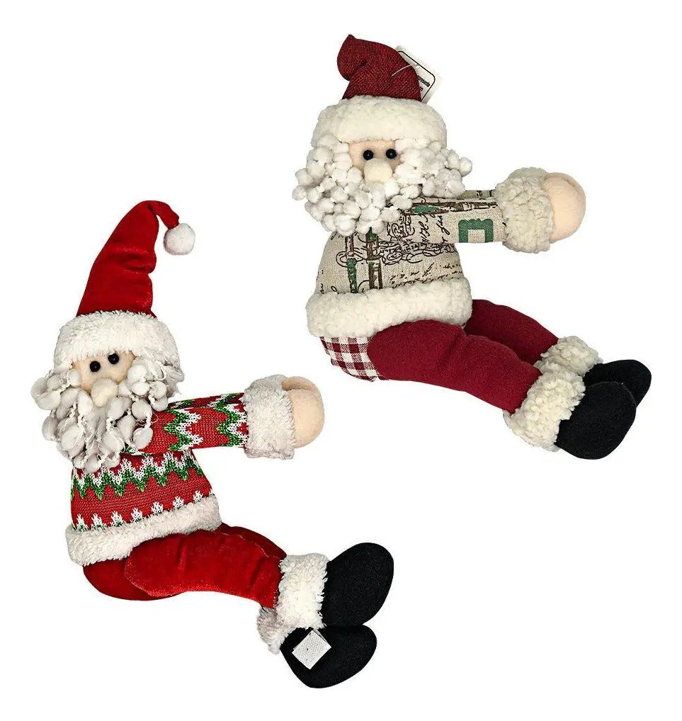 Natal Papai Noel Segura Cortina De Boneca Cinza