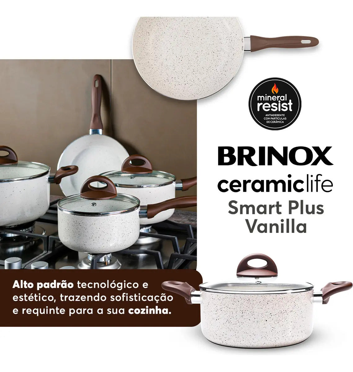 Jogo De Panelas Smart Plus Vanilla Indução Cerâmico 5peças Brinox 4774/101