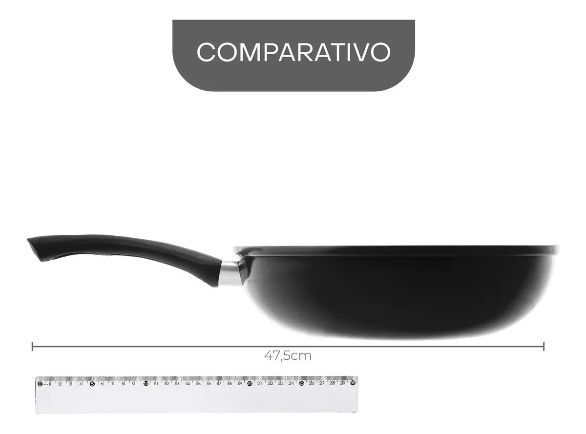 Frigideira Grande Wok Indução Preto 28cm - Lyor Preta