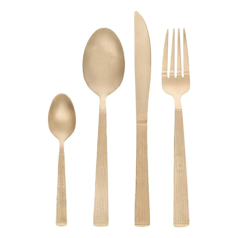 Faqueiro 16 Peças De Aço Inox Santorini Champanhe - Lyor Champanhe
