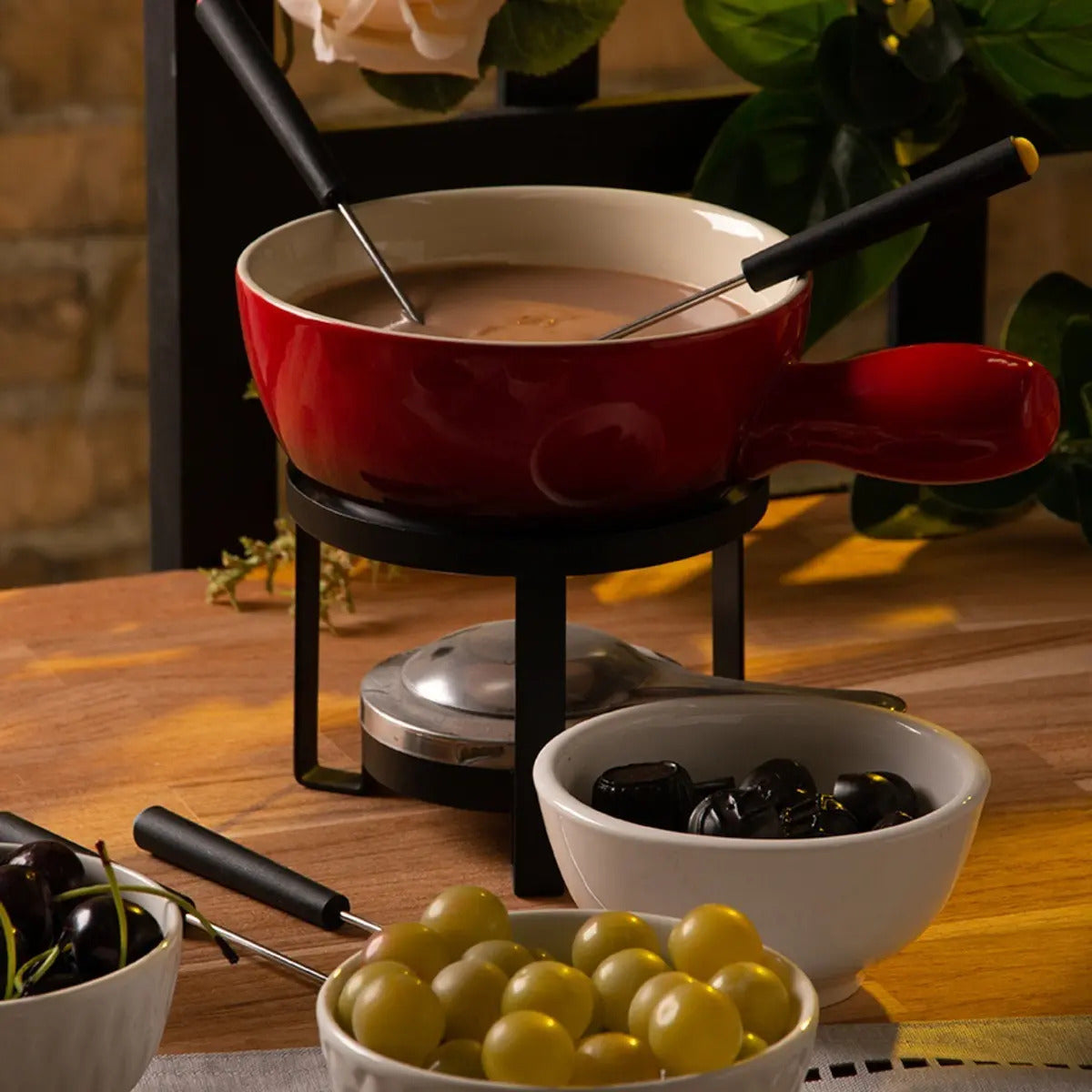 Aparelho Fondue 8 Pçs De Cerâmica Vermelho - Lyor Vermelho
