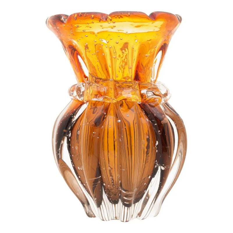 Vaso Wolff Italy De Vidro Âmbar E Marrom 12cm X 16cm