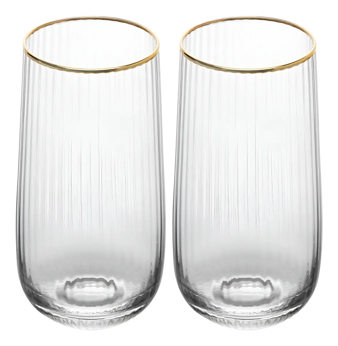 2 Copos Altos Com Fio De Ouro Vidro 450ml Lines - Wolff Incolor