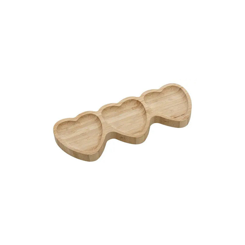 Petisqueira 3 Divisórias Lyor Coração De Bambu Natural 25cm Natural