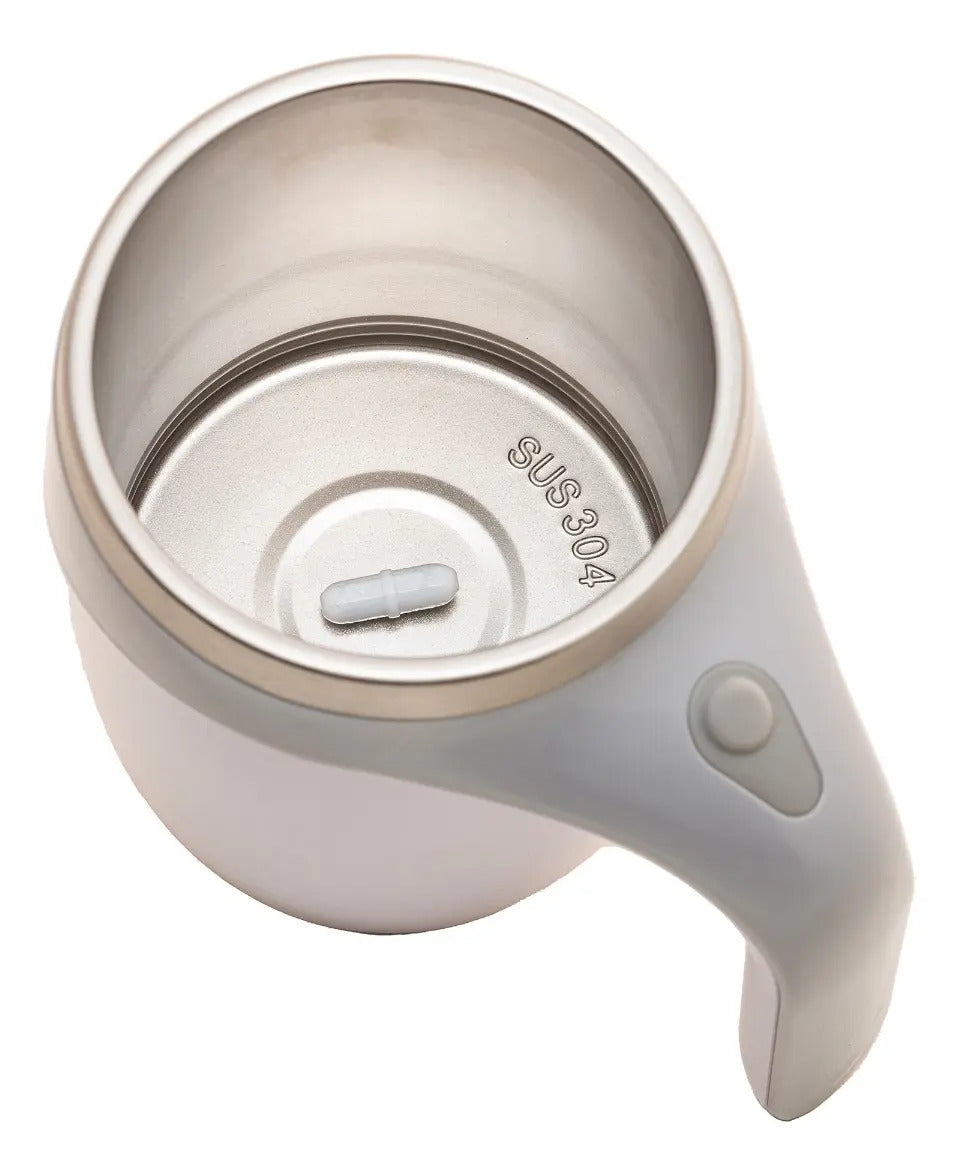 Caneca Mixer De Aço Inox Com Tampa Branca 440ml Lyor N/a