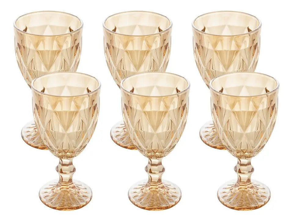 Jogo De Taça 6 Peças Diamond Âmbar Metalizado 325ml Lyor Âmbar Metalizado