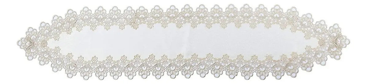Caminho De Mesa Rendado Veneza Luxo Bege 40x180cm Jolitex Bege Liso