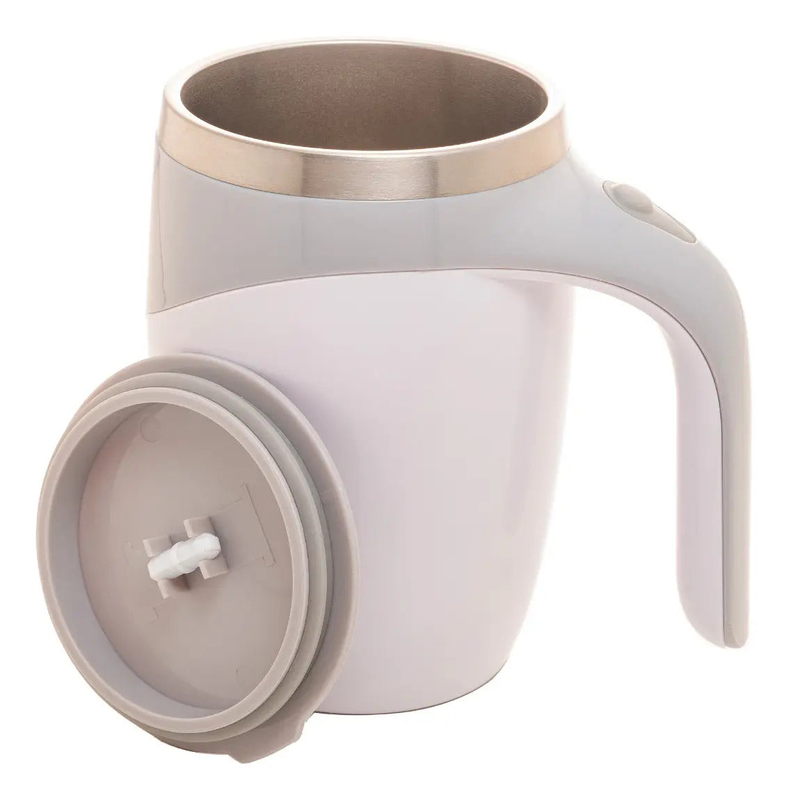Caneca Mixer De Aço Inox Com Tampa Branca 440ml Lyor N/a