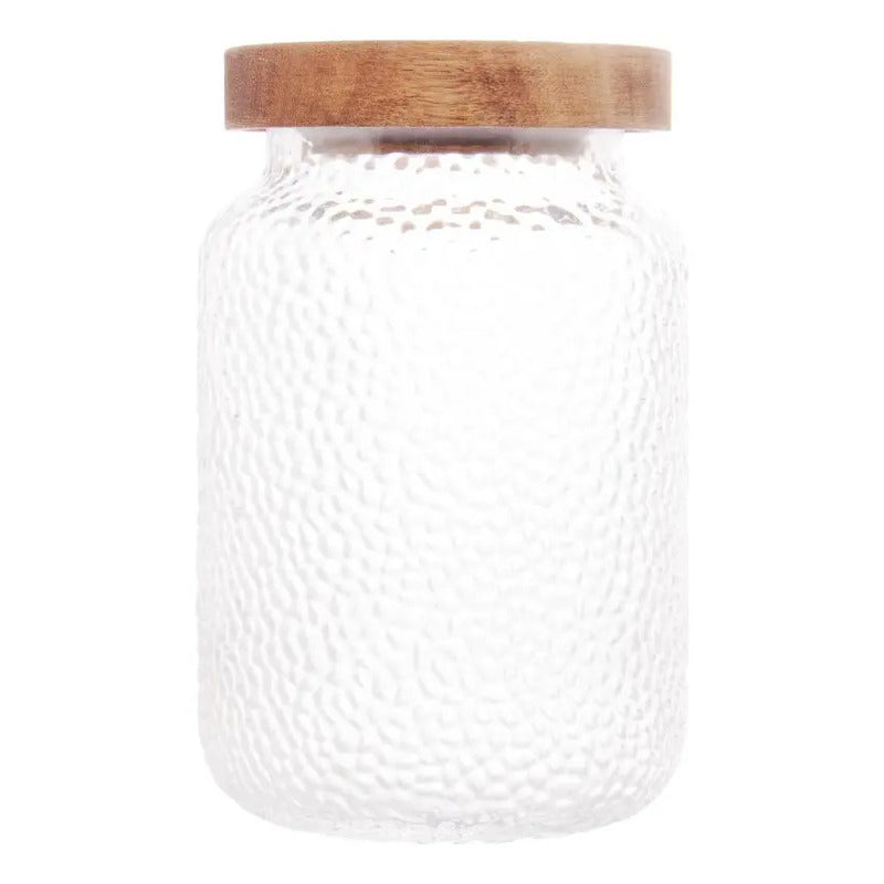 Porta Mantimento Lyor De Vidro Com Tampa De Acacia 700ml Transparente E Madeira