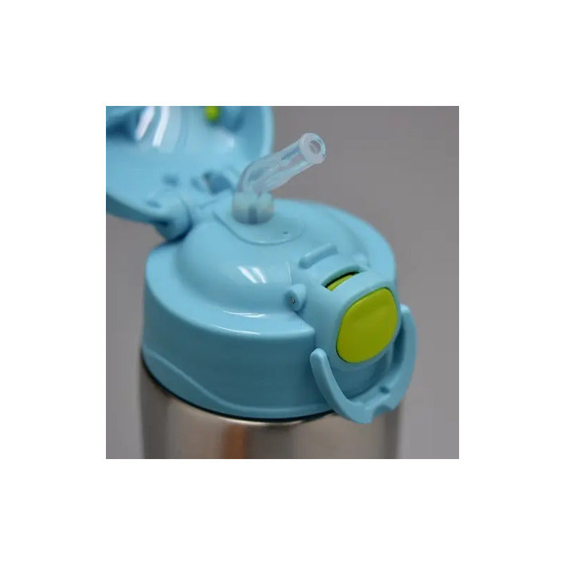 Garrafa Térmica Azul 400ml Bpa Free Com Canudo Buba Azul