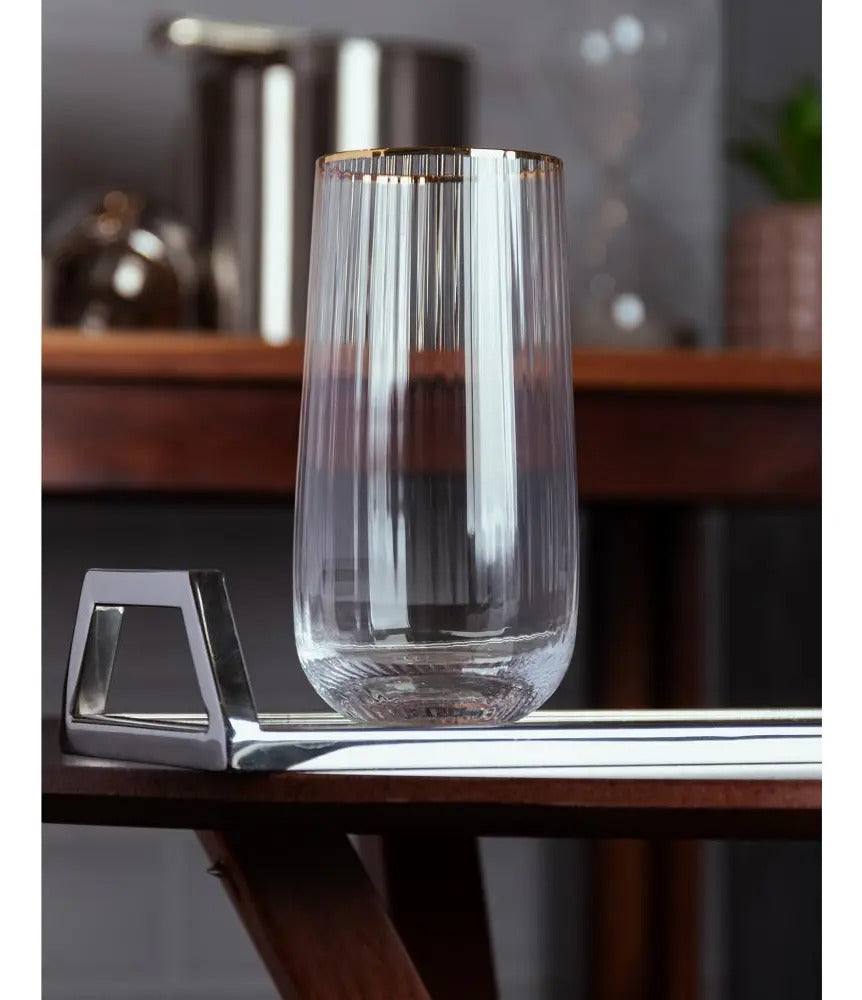 2 Copos Altos Com Fio De Ouro Vidro 450ml Lines - Wolff Incolor