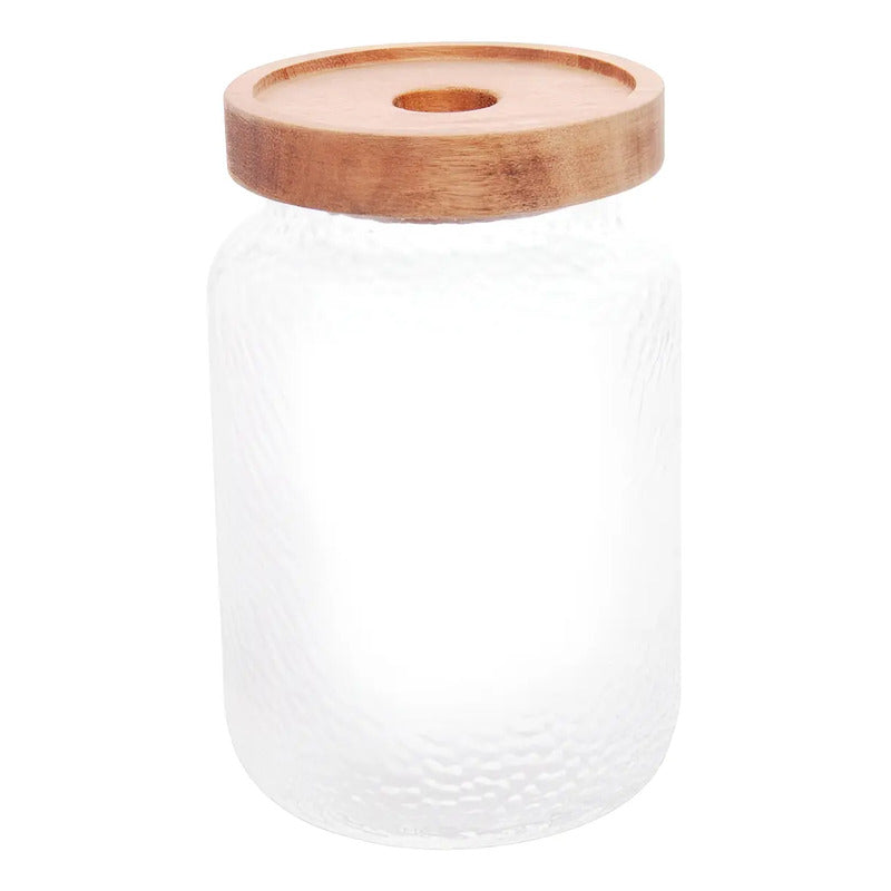 Porta Mantimento Lyor De Vidro Com Tampa De Acacia 700ml Transparente E Madeira