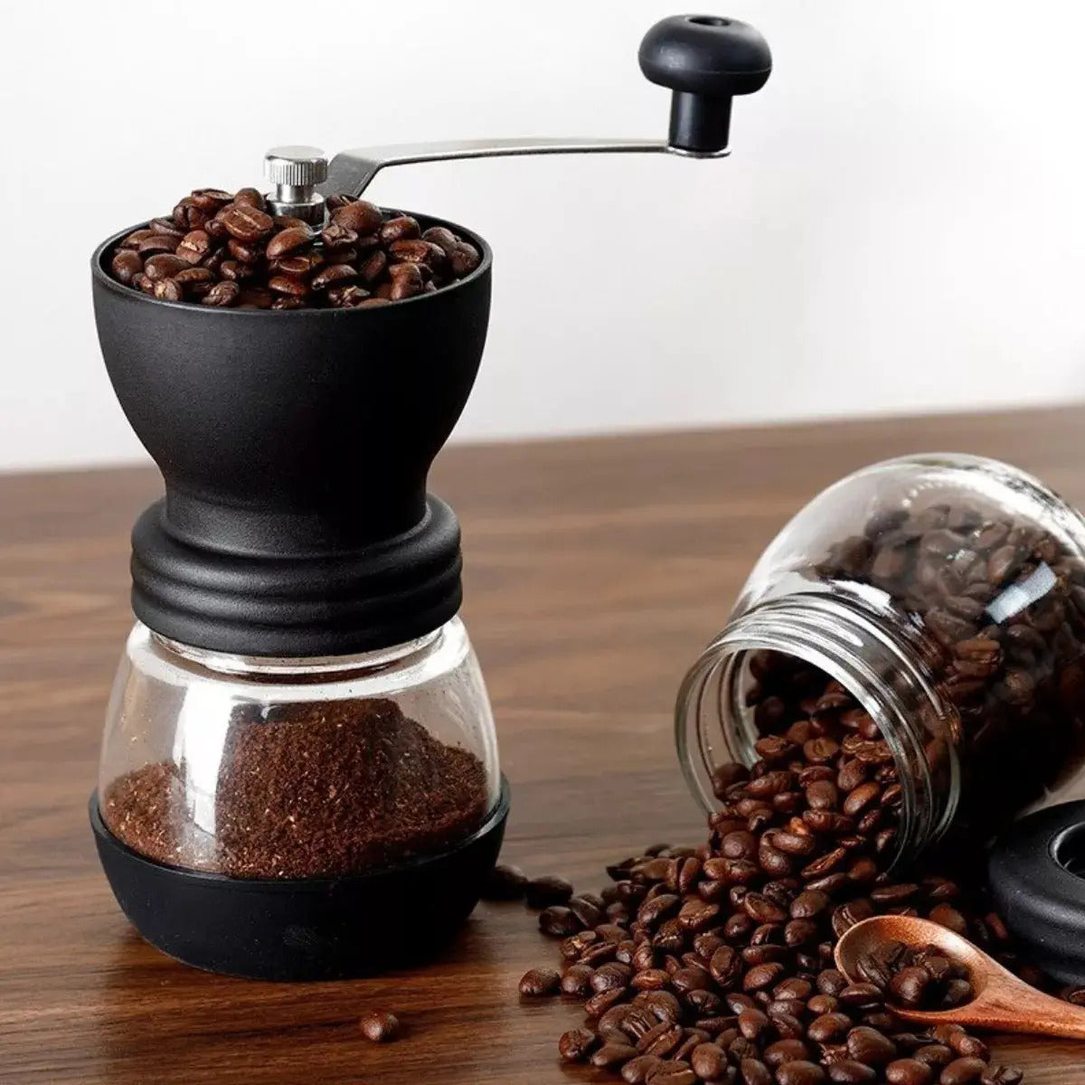 Moedor De Café De Aço Inox Com Porta Pó Extra De Vidro Lyor Preto