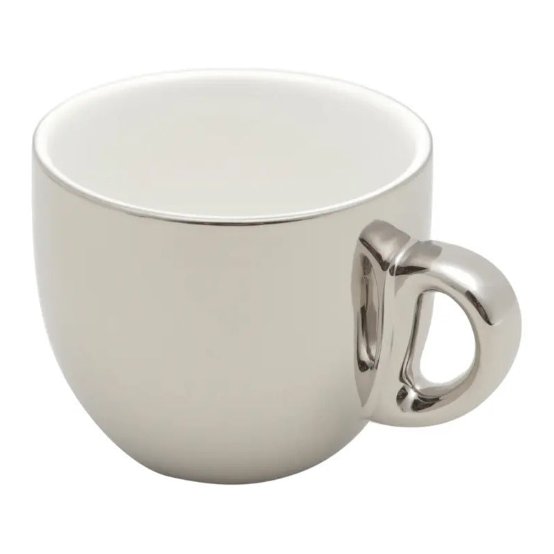 Cj 6 Xicaras Cafe Porcelana C/pires C/suporte Prata 90ml Preto Direito