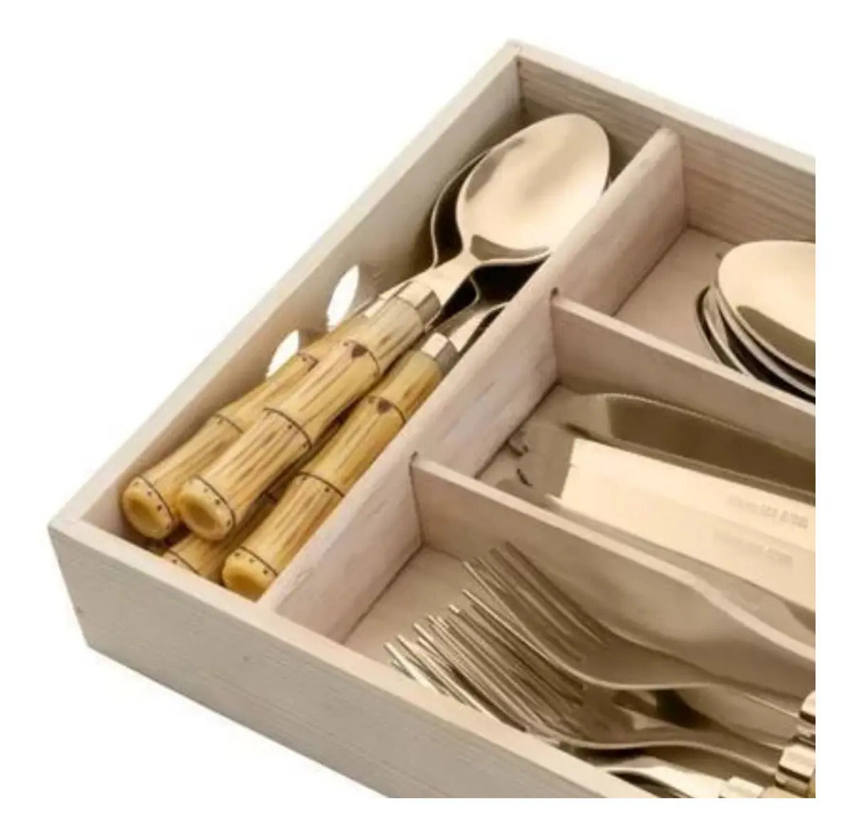 Faqueiro 24 Pcs Bambu Aço Inox Dourado Bon Gourmet