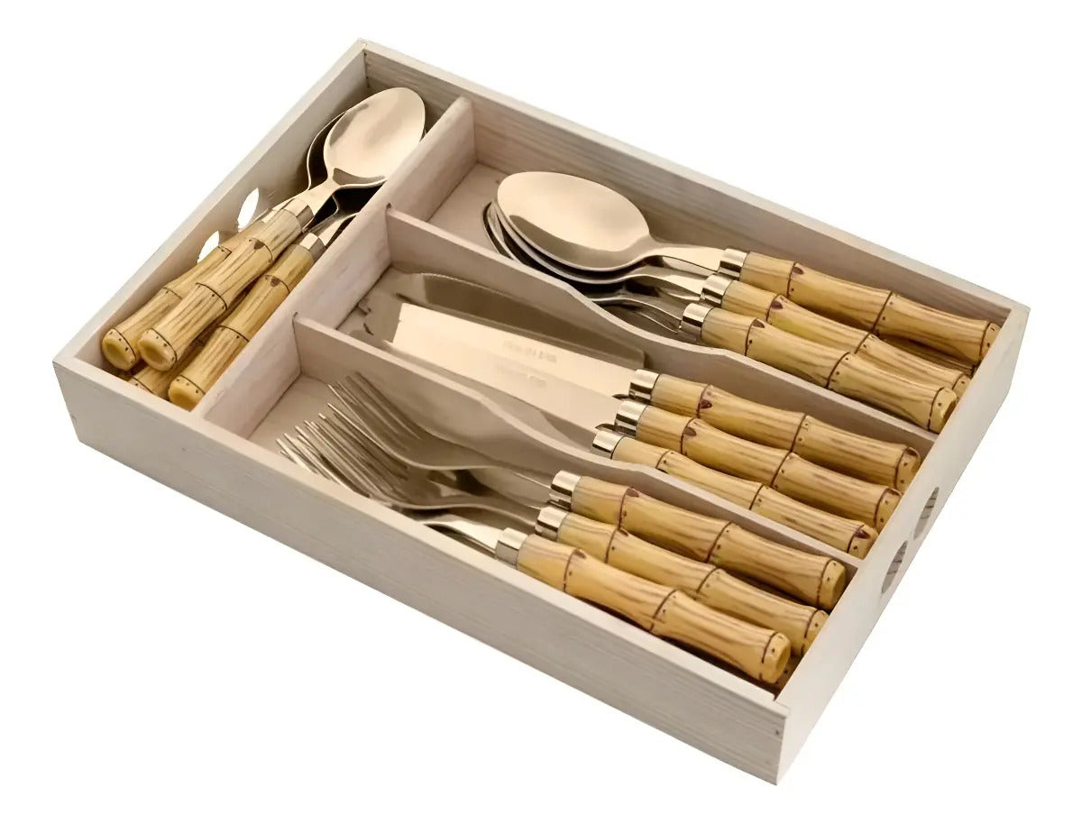 Faqueiro 24 Pcs Bambu Aço Inox Dourado Bon Gourmet