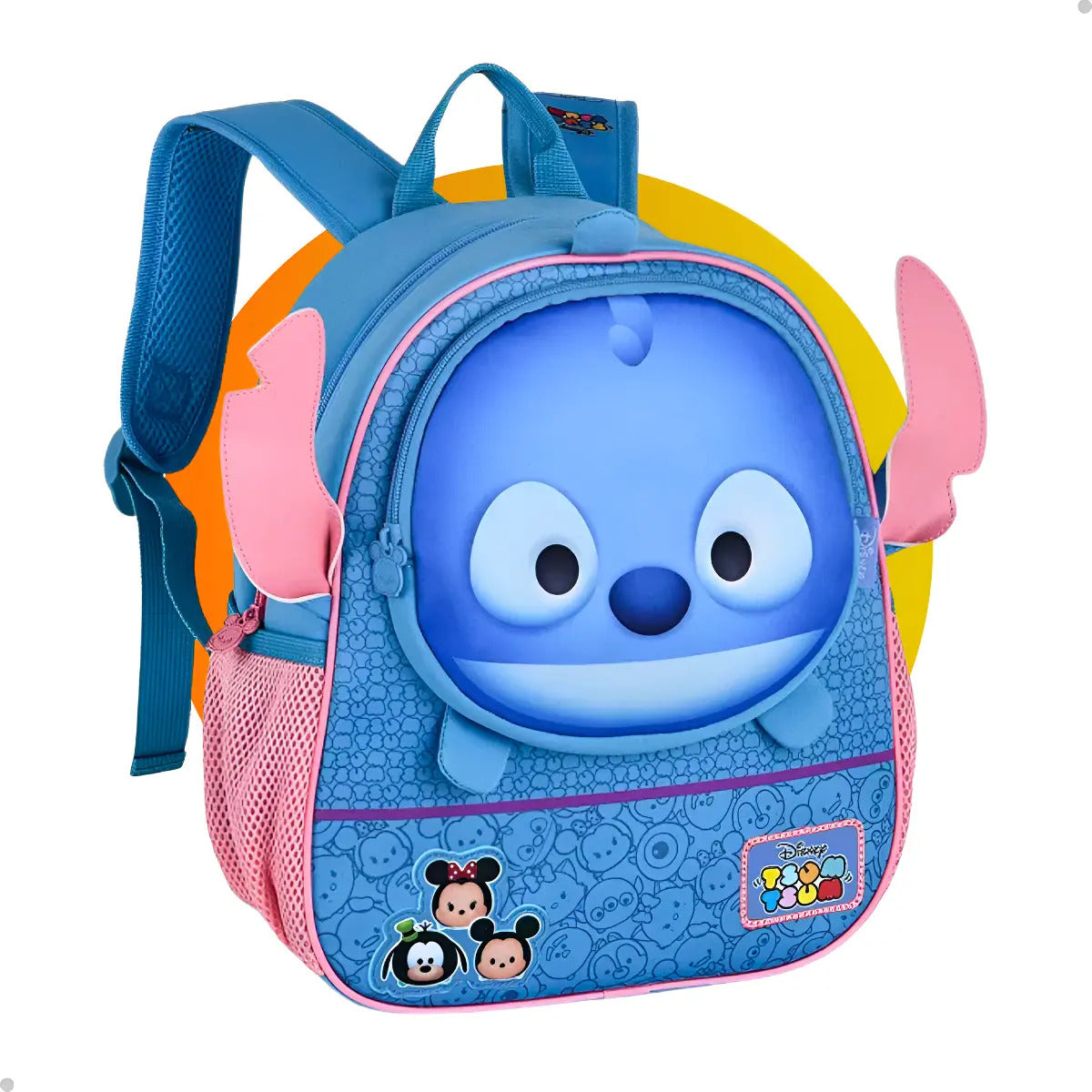 Mochila Disney Infantil Crianças Escola Rosto Stitch Azul Liso