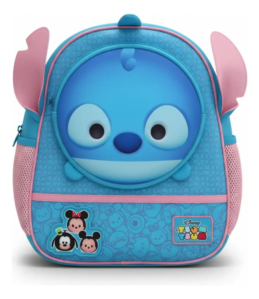 Mochila Disney Infantil Crianças Escola Rosto Stitch Azul Liso