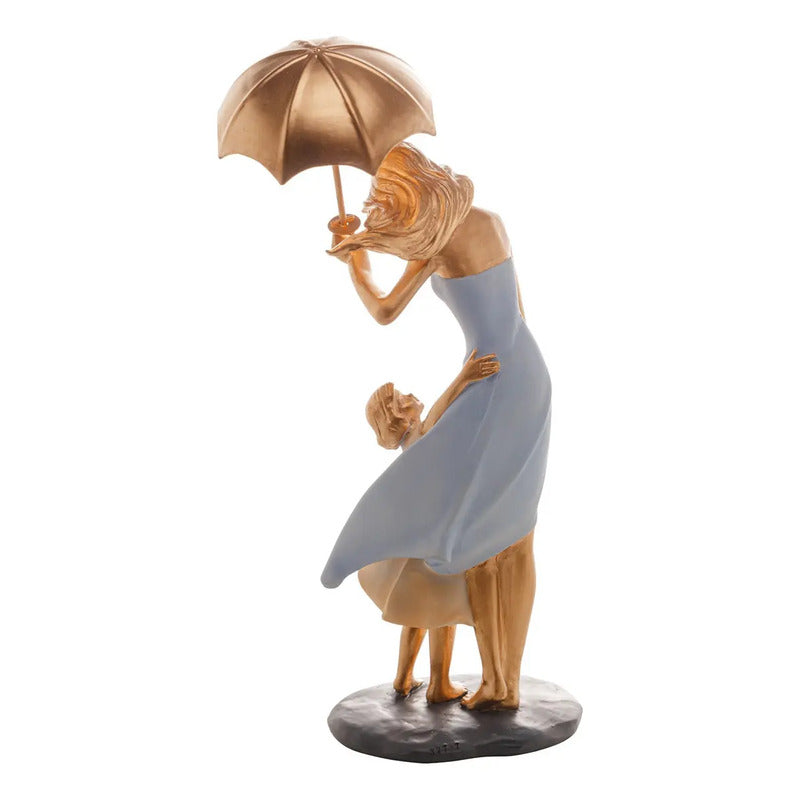 Figura Decorativa Resina Família Mãe E Filha 11x9x31 Cm Cor Colorida