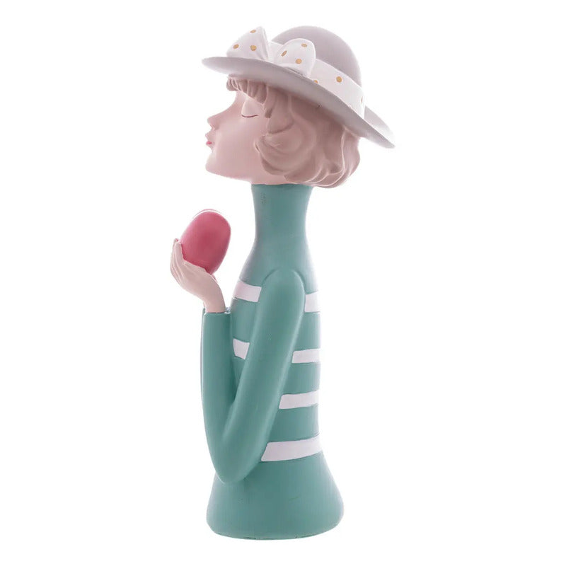 Escultura Decor De Resina Mulher Boneca C/coração Vermelho Vermelho
