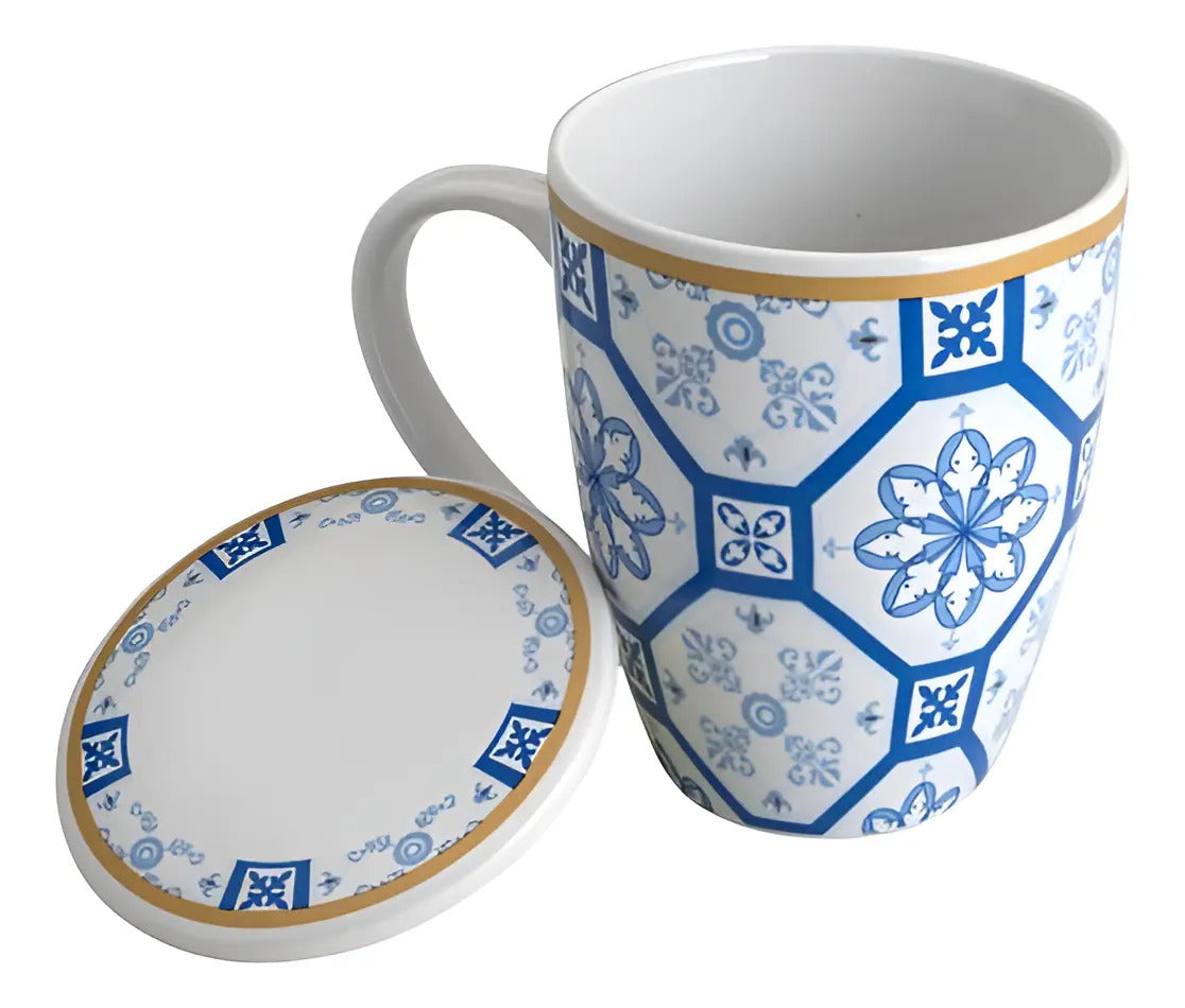 Caneca Lyor Braga De Porcelana Super White Azul Branca 340ml Azul