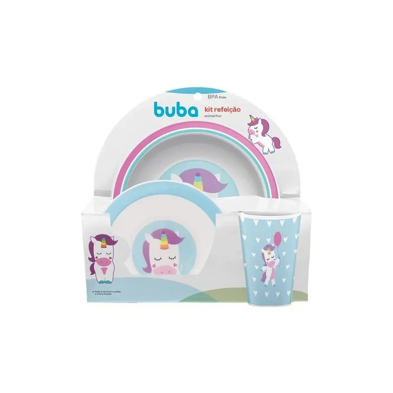 Kit Alimentação Prato Bowl Copo Bebe Divertido Animal Fun Unicórnio