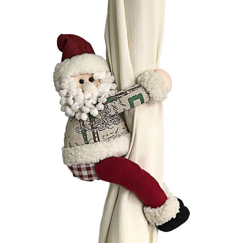 Natal Papai Noel Segura Cortina De Boneca Cinza