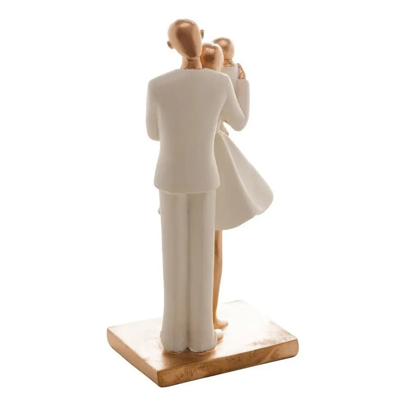 Escultura Decorativa De Família Em Resina Dourada  20cm Dourado
