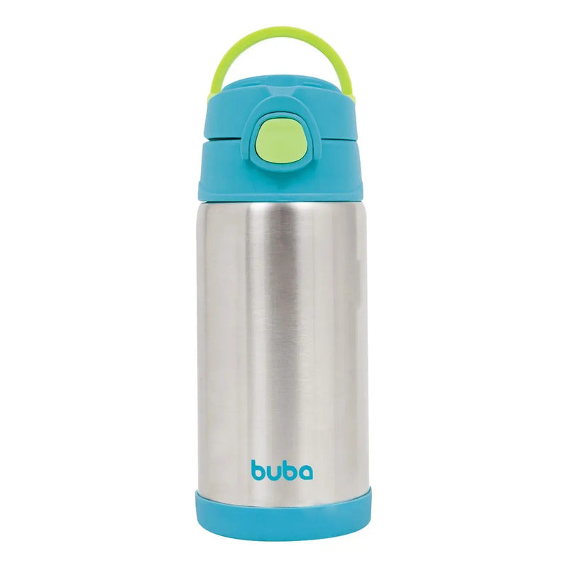 Garrafa Térmica Azul 400ml Bpa Free Com Canudo Buba Azul
