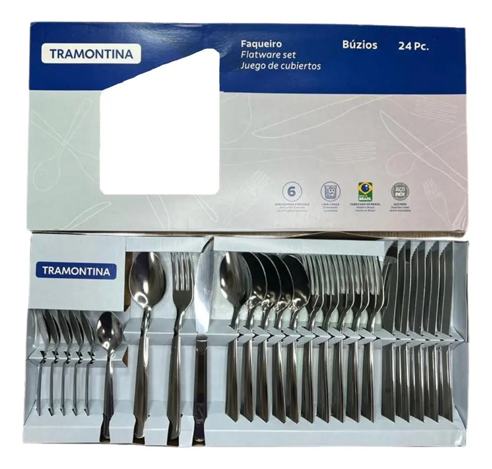 Jogo Talheres Faqueiro Búzios Aço Inox 24 Peças Tramontina Inox