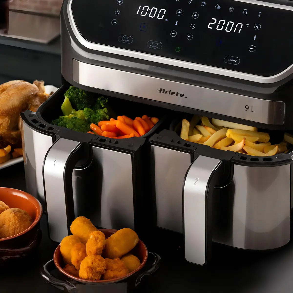 Fritadeira Air Fryer Metal Duplo Cesto Ariete 9 L 2100w Prateado 220v