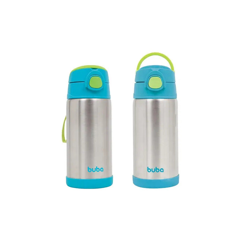 Garrafa Térmica Azul 400ml Bpa Free Com Canudo Buba Azul