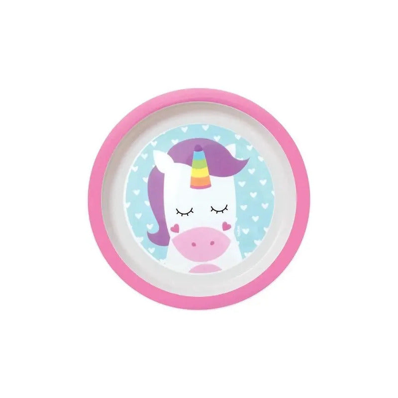Kit Alimentação Prato Bowl Copo Bebe Divertido Animal Fun Unicórnio