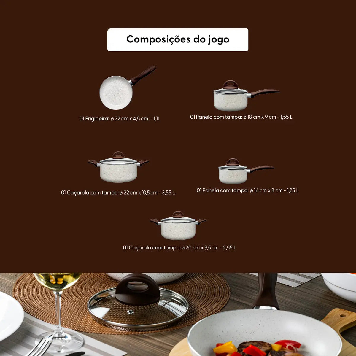 Jogo De Panelas Smart Plus Vanilla Indução Cerâmico 5peças Brinox 4774/101