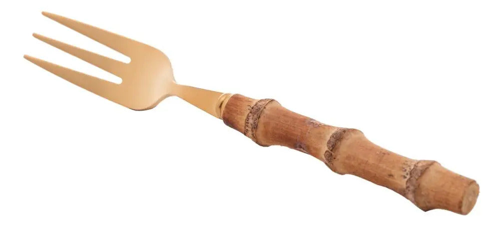 4 Garfos De Bolo Wolff Bambu Tulum De Aço Inox Dourado 16cm Dourado