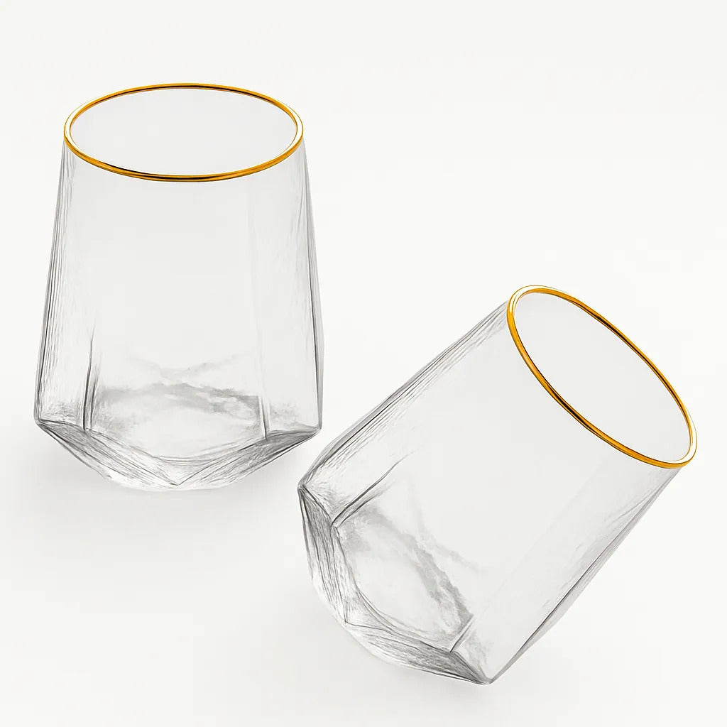 Cj 2 Copos De Cristal Baixos Taj Com Fio De Ouro Wolff 550ml