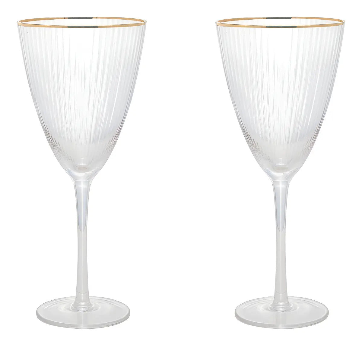 Cj 2 Taças Vinho 400ml Vidro C/ Borda Dourada Lines - Wolff Transparente