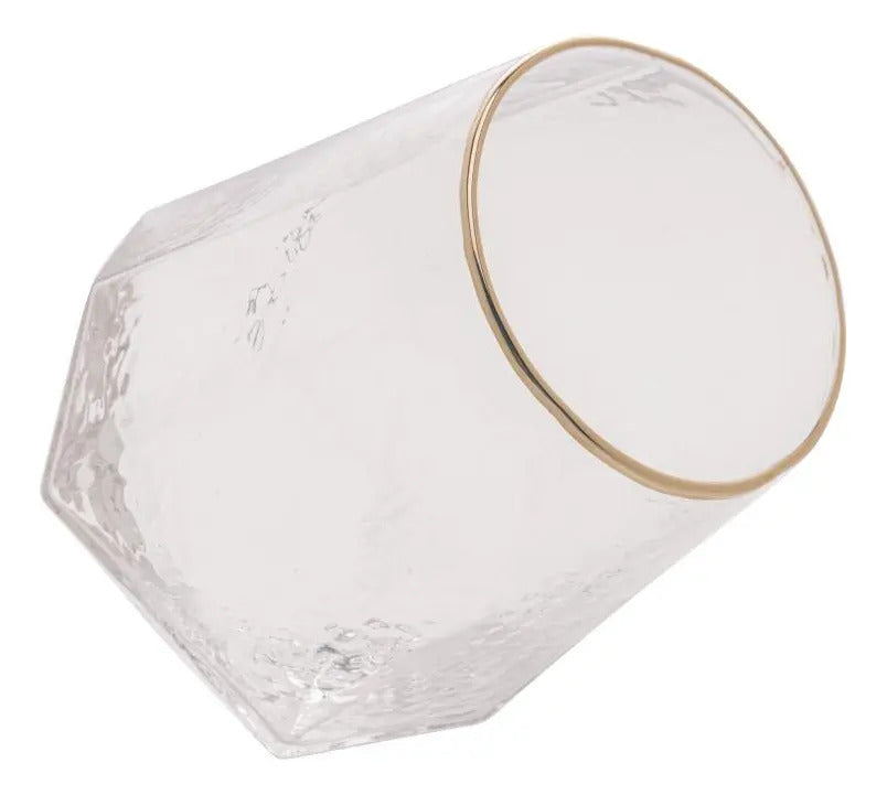 2 Copos Baixos Com Borda Dourada Wolff Taj De Cristal 550ml