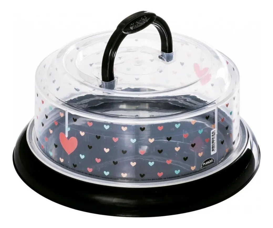 Pote Hermético Para Alimentos Plasútil Queijeira 1100ml Coracoes Preto
