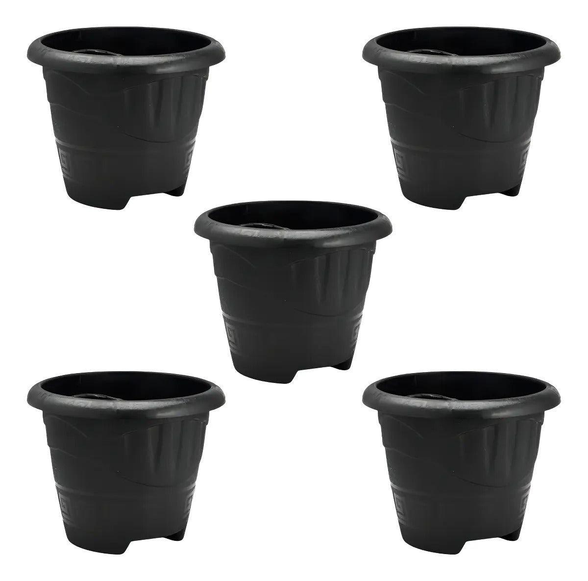 Kit 5 Vasos Plásticos Redondo 5 Litros Preto Casa Jardim Liso