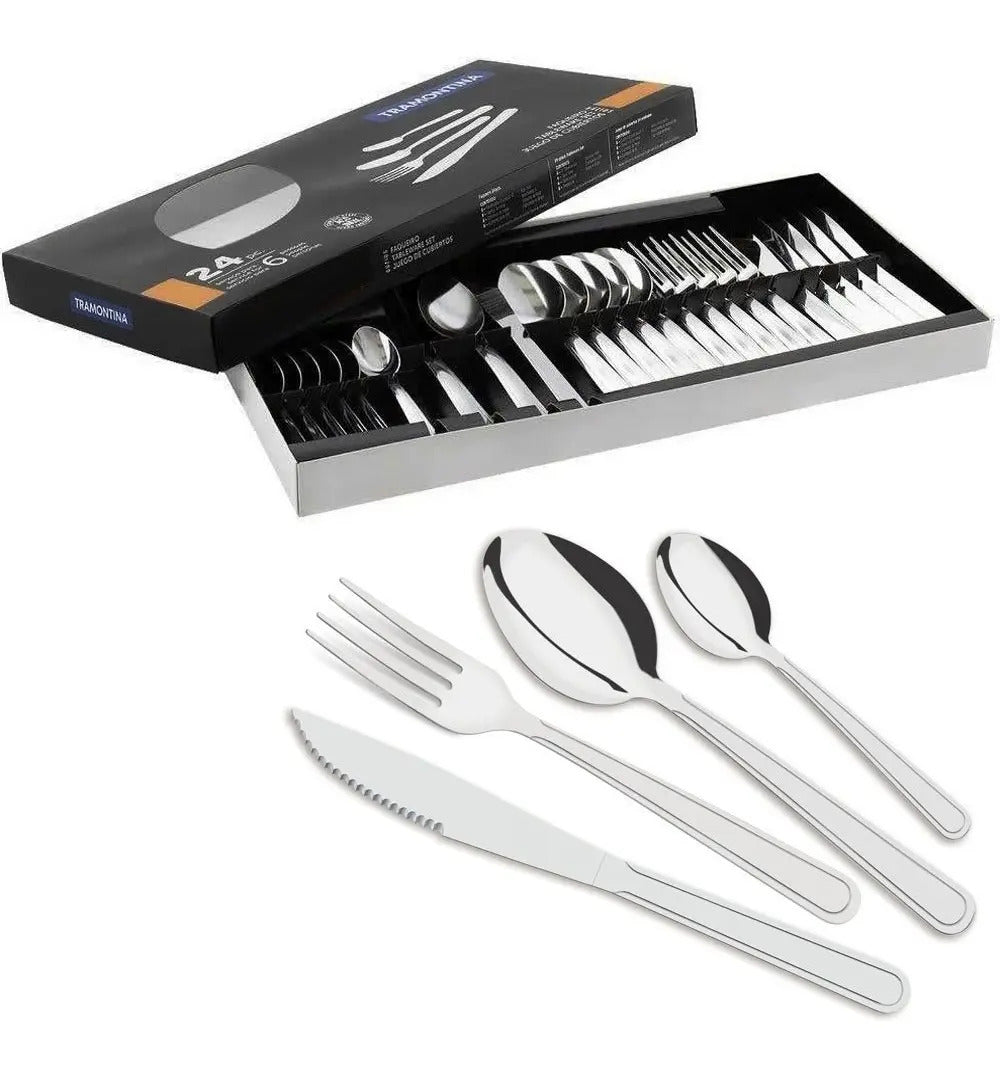Jogo Talheres Faqueiro Búzios Aço Inox 24 Peças Tramontina Inox